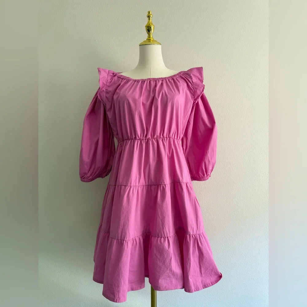 RACHEL PARCELL Pink Ruffled Shoulder Tiered Minidress Women’s Sz‎ 6